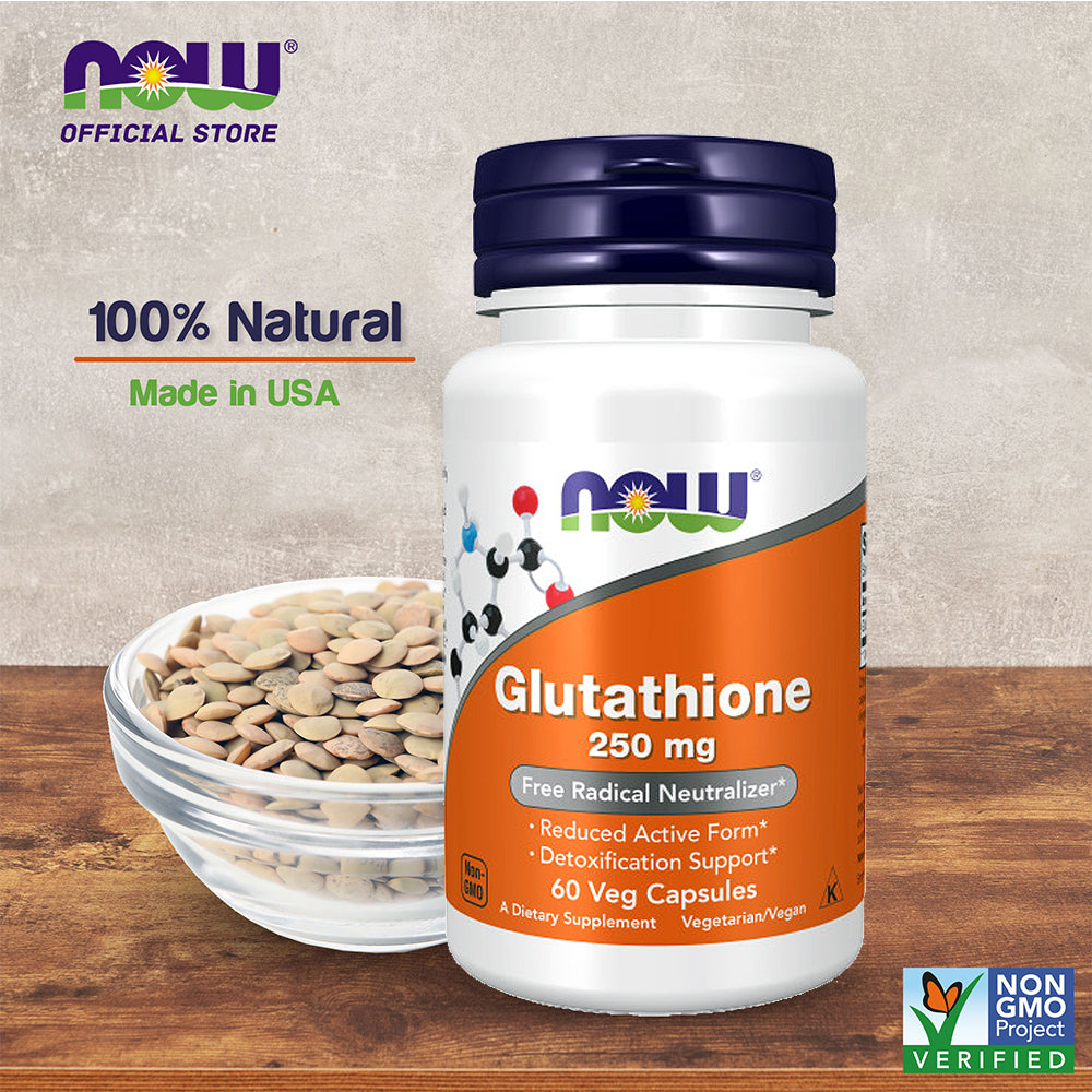 NOW Supplements, Glutathione 250 mg, Detoxification Support, Free Radical Neutralizer*, 60 Veg Capsules - Bloom Concept