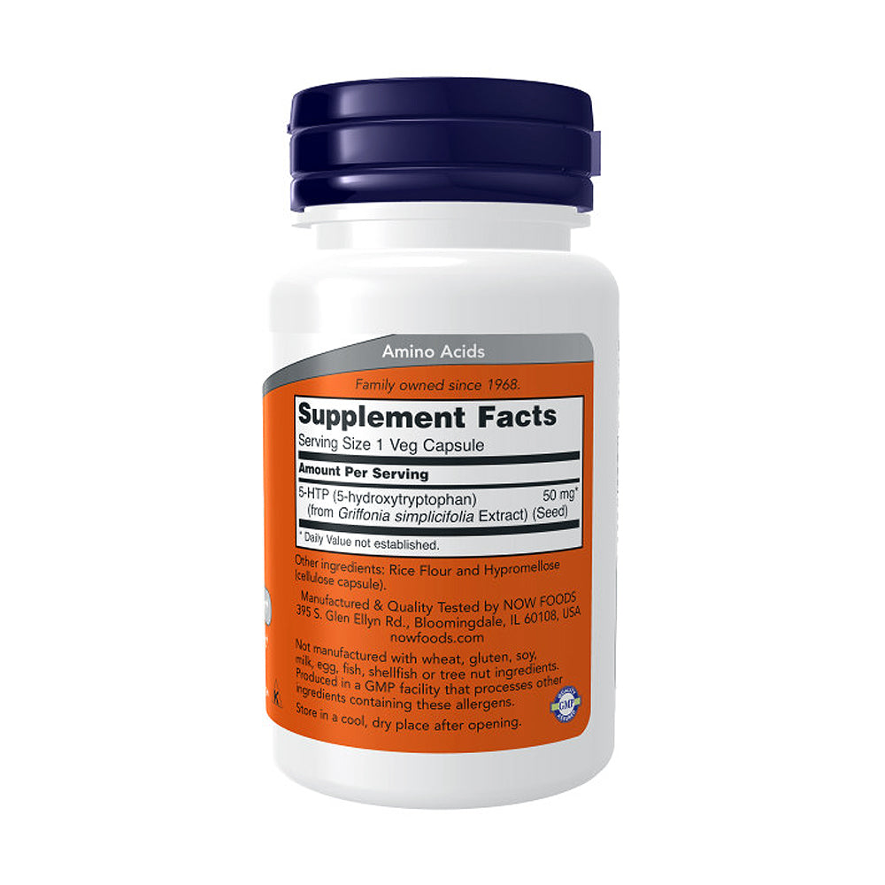 NOW Supplements, 5-HTP (5-hydroxytryptophan) 50 mg, Neurotransmitter Support*, 30 Veg Capsules - Bloom Concept