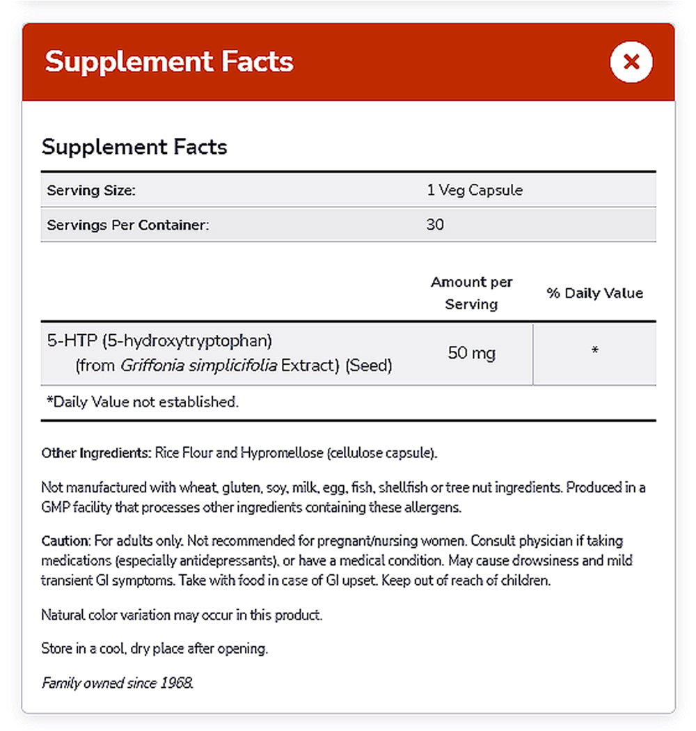 NOW Supplements, 5-HTP (5-hydroxytryptophan) 50 mg, Neurotransmitter Support*, 30 Veg Capsules - Bloom Concept