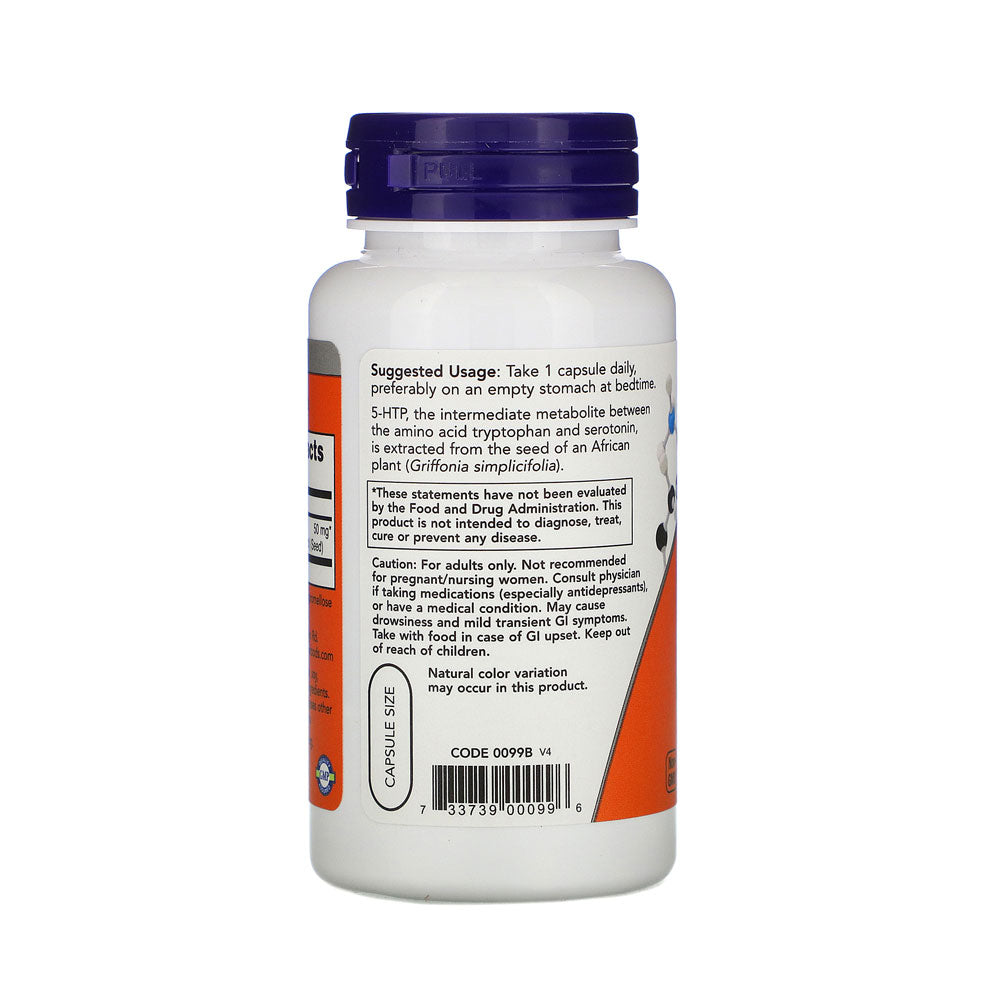 NOW Supplements, 5-HTP (5-hydroxytryptophan) 50 mg, Neurotransmitter Support*, 90 Veg Capsules - Bloom Concept
