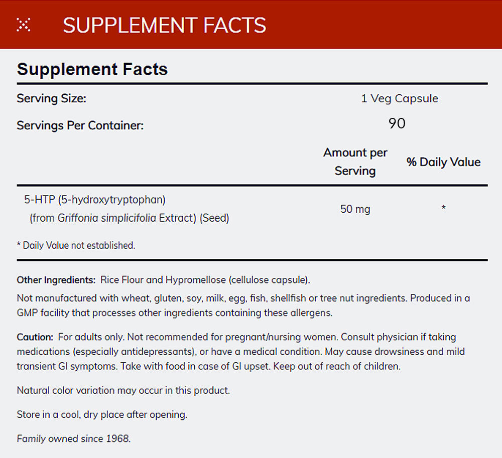 NOW Supplements, 5-HTP (5-hydroxytryptophan) 50 mg, Neurotransmitter Support*, 90 Veg Capsules - Bloom Concept