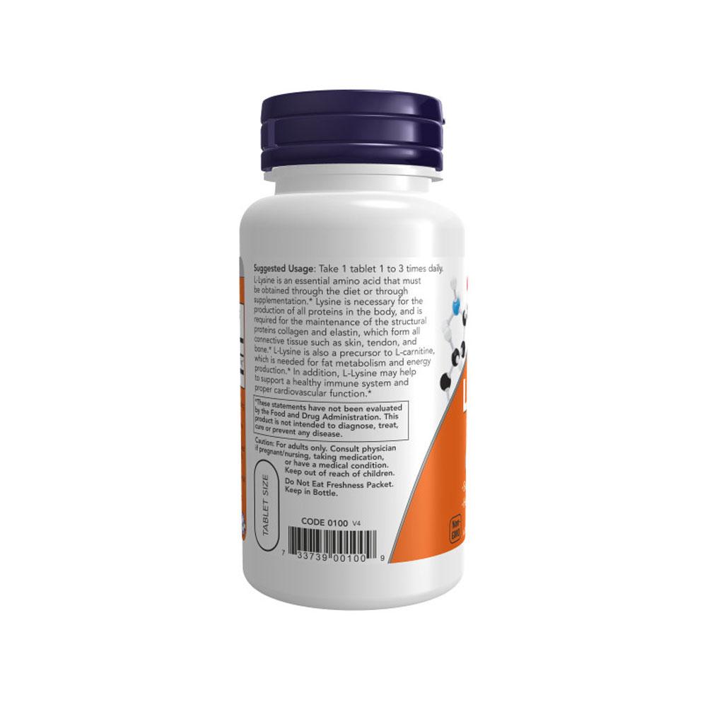 NOW FOODS Supplements, L-Lysine (L-Lysine Hydrochloride) 500 mg, Amino Acid, 100 Tablets - Bloom Concept