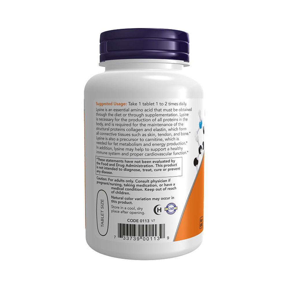 NOW Supplements, L-Lysine (L-Lysine Hydrochloride) 1,000 mg, Double Strength, Amino Acid, 100 Tablets - Bloom Concept