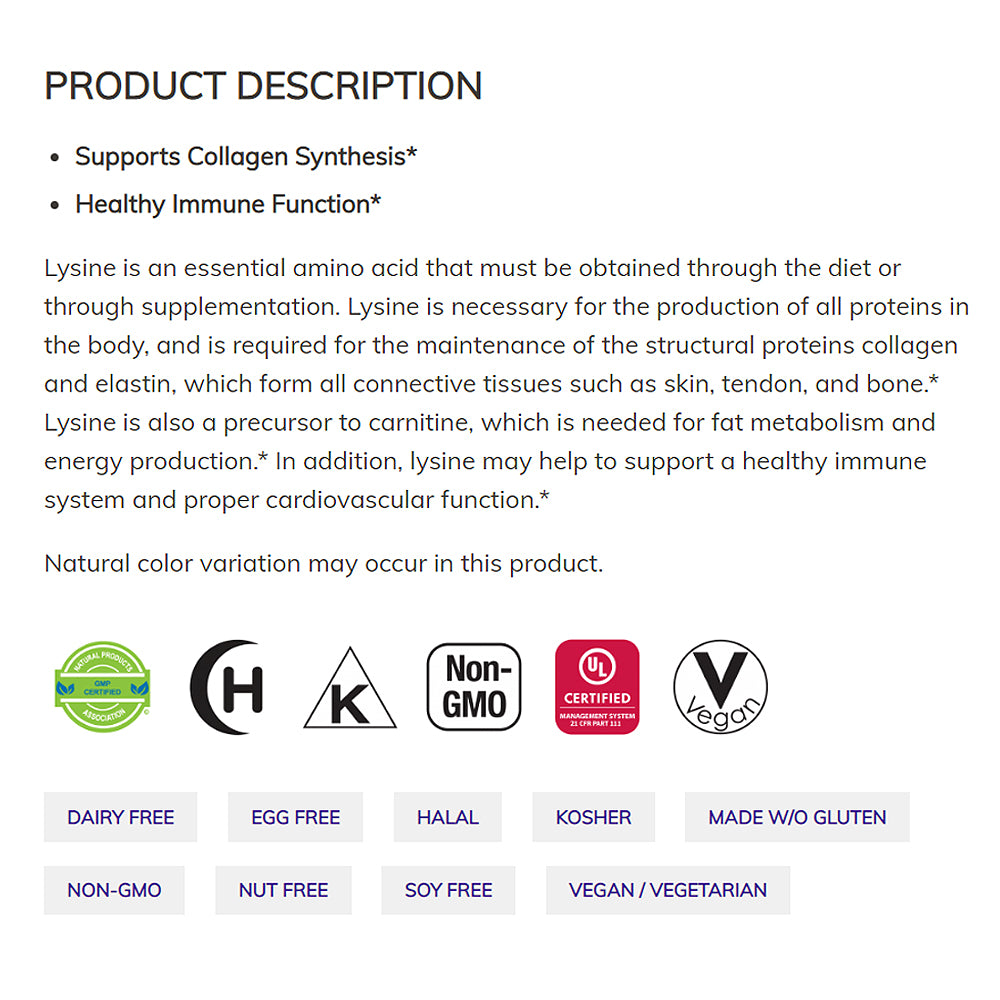 NOW Supplements, L-Lysine (L-Lysine Hydrochloride) 1,000 mg, Double Strength, Amino Acid, 100 Tablets - Bloom Concept