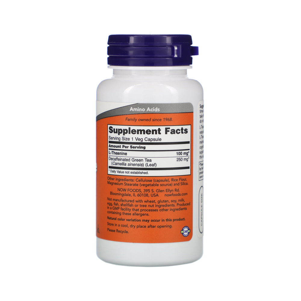 NOW Supplements, L-Theanine 100 mg with Decaf Green Tea, Stress Management*, 90 Veg Capsules - Bloom Concept