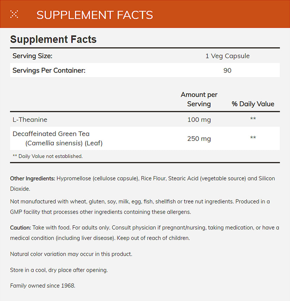 NOW Supplements, L-Theanine 100 mg with Decaf Green Tea, Stress Management*, 90 Veg Capsules - Bloom Concept