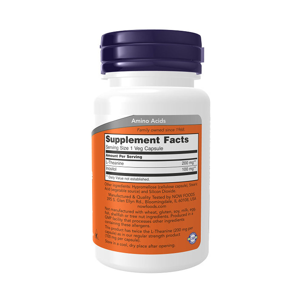 NOW Supplements, L-Theanine 200 mg with Inositol, Stress Management*, 60 Veg Capsules - Bloom Concept