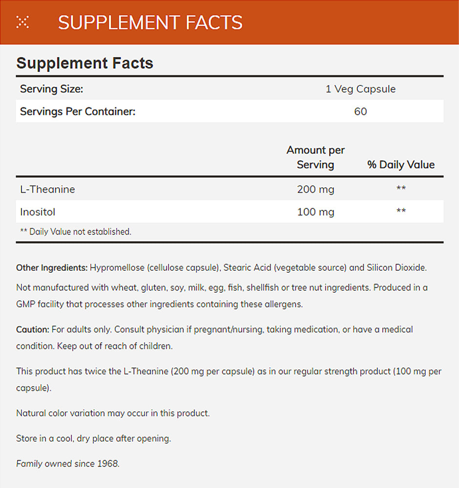 NOW Supplements, L-Theanine 200 mg with Inositol, Stress Management*, 60 Veg Capsules - Bloom Concept