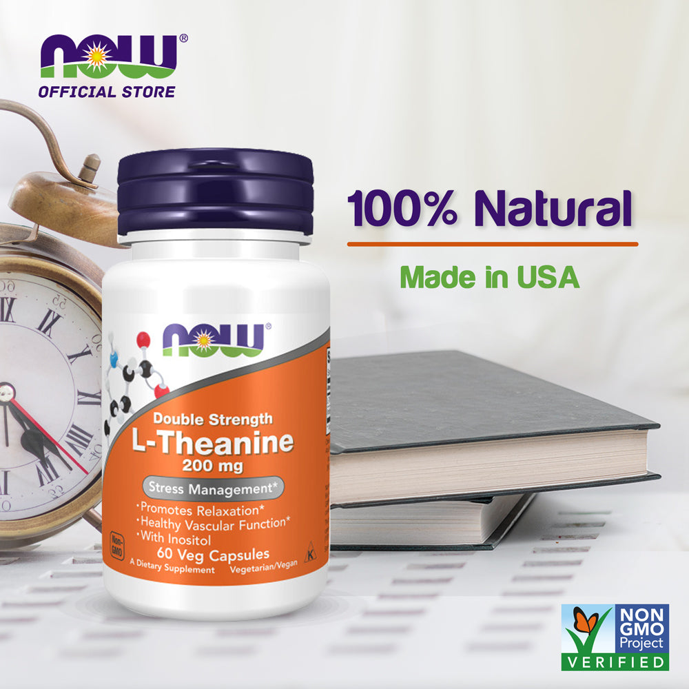 NOW Supplements, L-Theanine 200 mg with Inositol, Stress Management*, 60 Veg Capsules - Bloom Concept