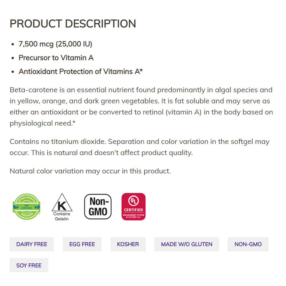 NOW Supplements, Natural Beta Carotene 25,000 IU, Essential Nutrition, 90 Softgels - Bloom Concept