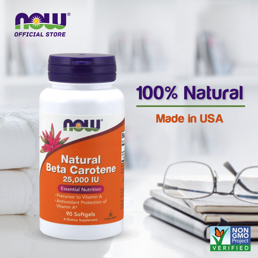 NOW Supplements, Natural Beta Carotene 25,000 IU, Essential Nutrition, 90 Softgels - Bloom Concept