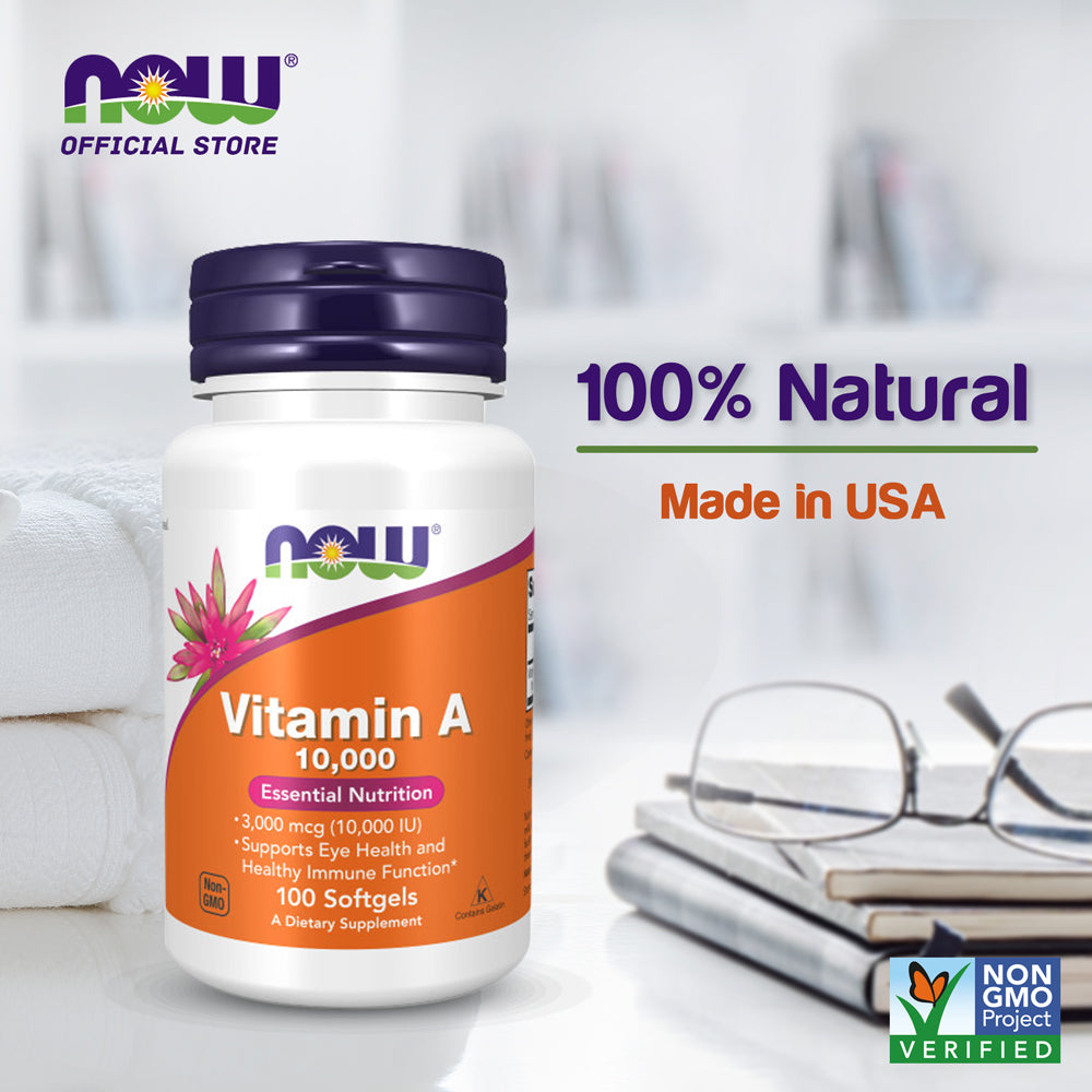 NOW Supplements, Vitamin A 10,000 IU, Eye Health*, Essential Nutrition, 100 Softgels - Bloom Concept