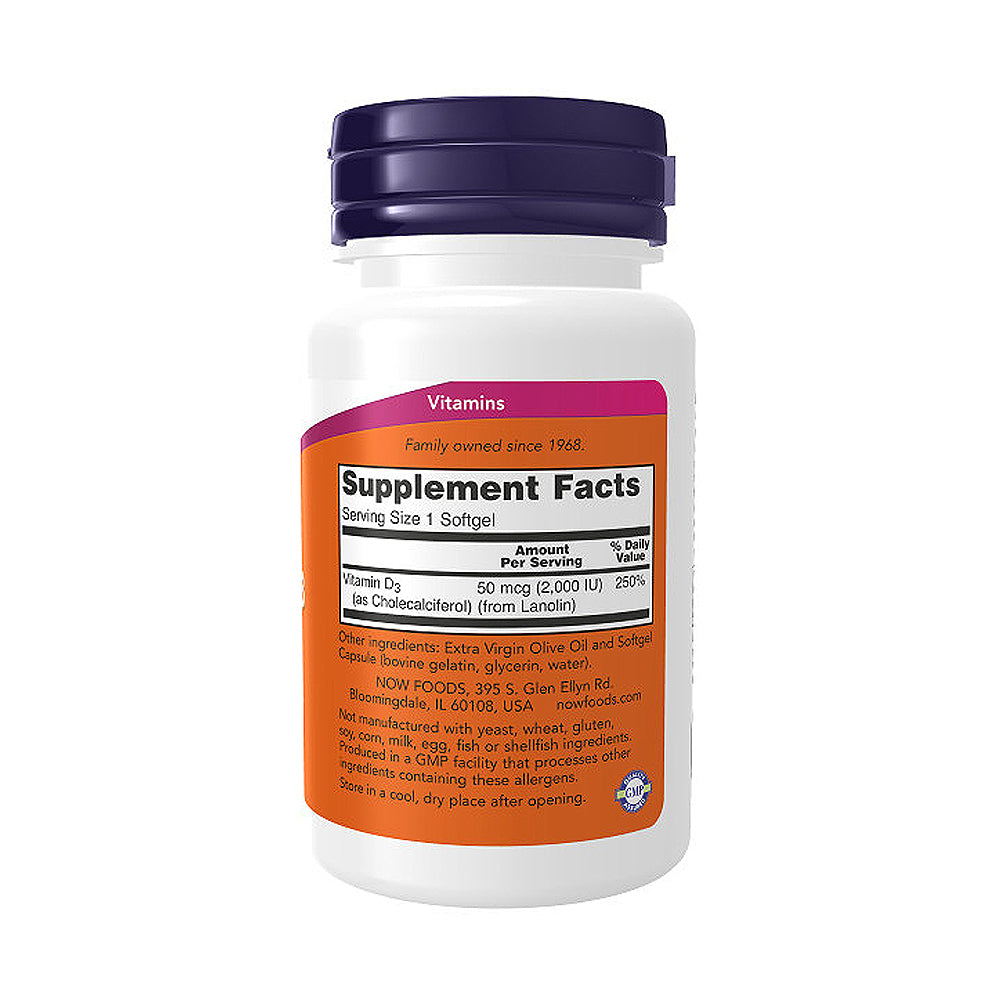 NOW Supplements, Vitamin D-3 2,000 IU, High Potency, Structural Support*, 30 Softgels - Bloom Concept