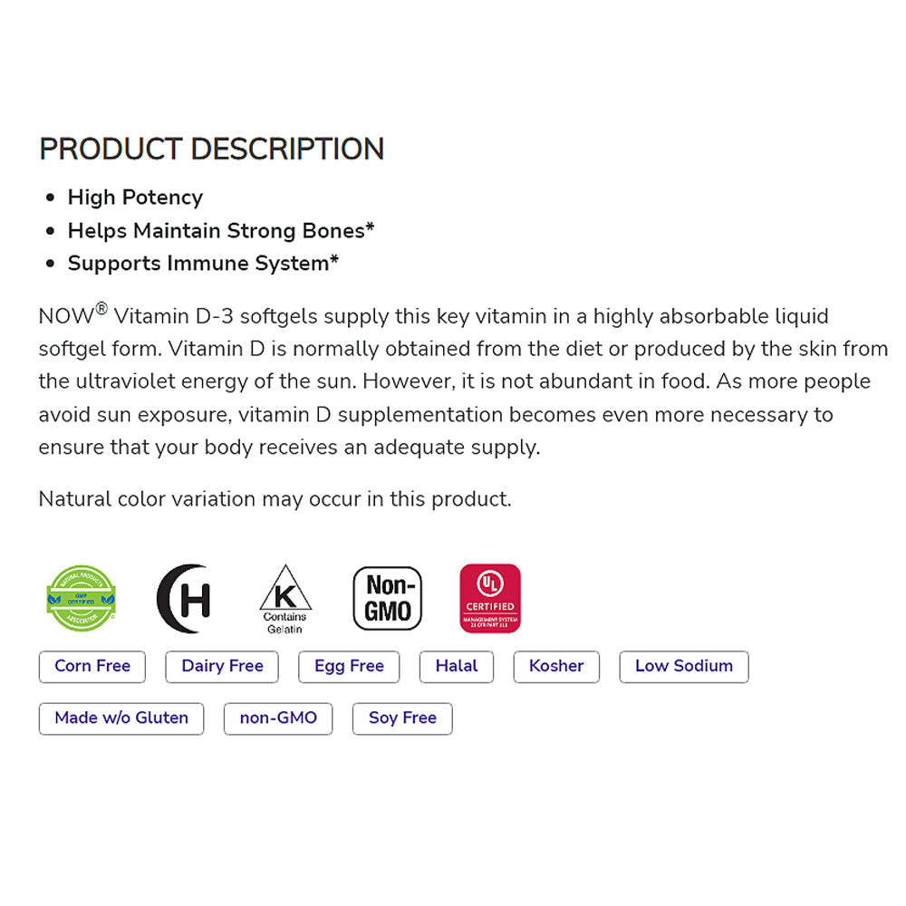 NOW Supplements, Vitamin D-3 2,000 IU, High Potency, Structural Support*, 30 Softgels - Bloom Concept