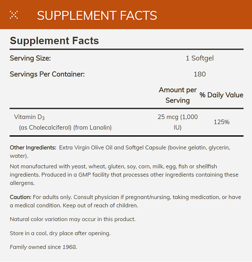 NOW Supplements, Vitamin D-3 1,000 IU, High Potency, Structural Support*, 180 Softgels - Bloom Concept