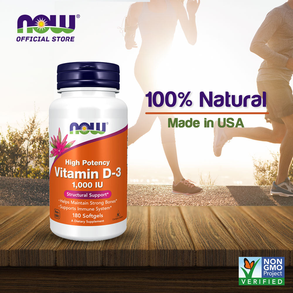 NOW Supplements, Vitamin D-3 1,000 IU, High Potency, Structural Support*, 180 Softgels - Bloom Concept