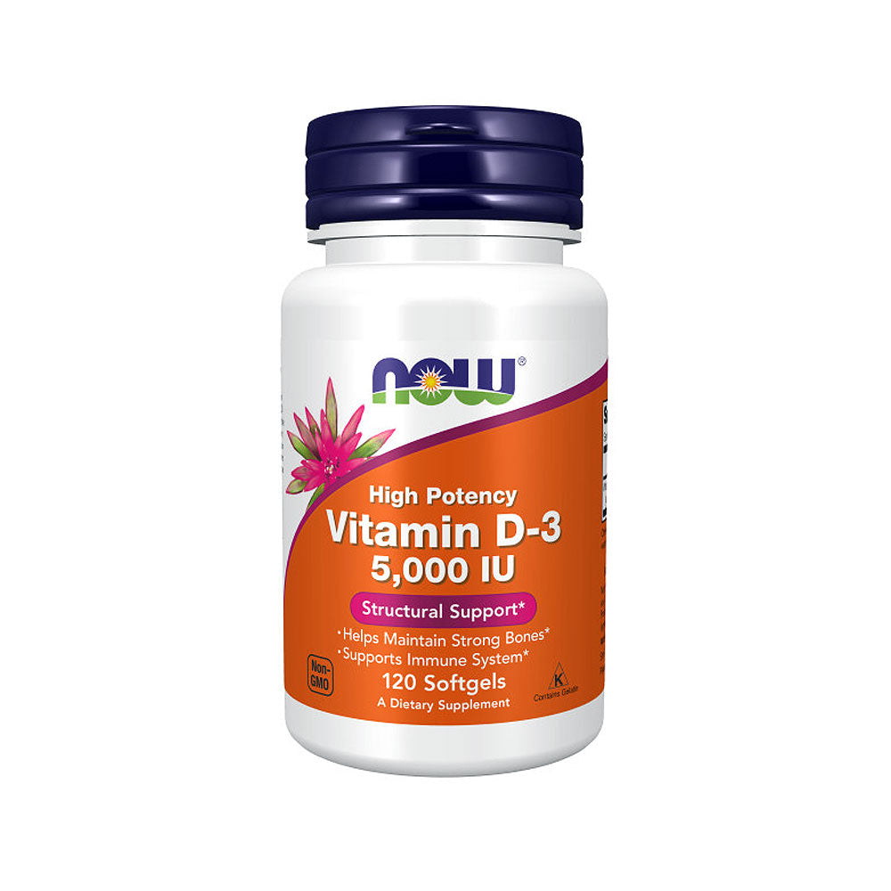 NOW Supplements, Vitamin D-3 5,000 IU, High Potency, Structural Support*, 120 Softgels - Bloom Concept