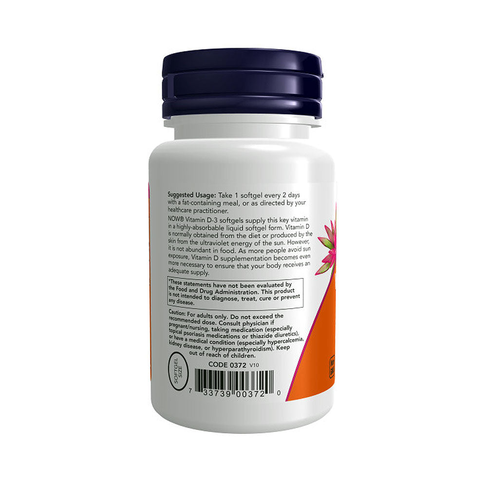 NOW Supplements, Vitamin D-3 5,000 IU, High Potency, Structural Support*, 120 Softgels - Bloom Concept