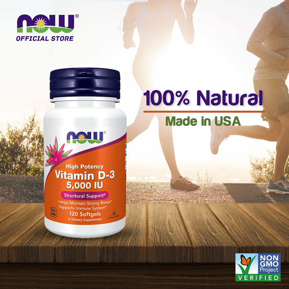 NOW Supplements, Vitamin D-3 5,000 IU, High Potency, Structural Support*, 120 Softgels - Bloom Concept