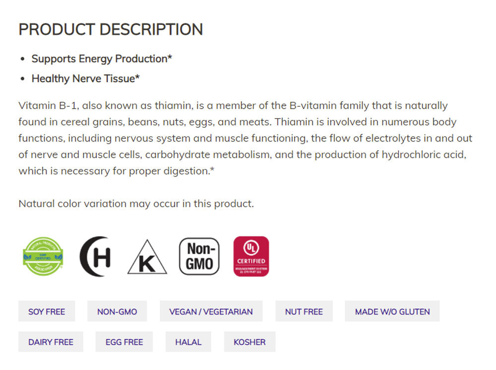 NOW Supplements, Vitamin B-1 100 mg, Energy Production*, Nervous System Health*, 100 Tablets - Bloom Concept