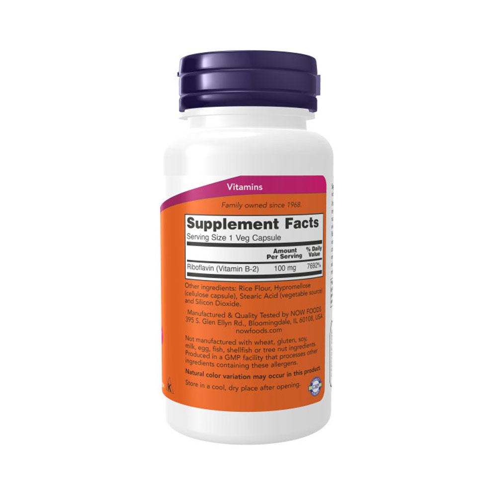 NOW FOODS Supplements, Vitamin B-2 (Riboflavin) 100 mg, Energy Production*, 100 Veg Capsules - Bloom Concept