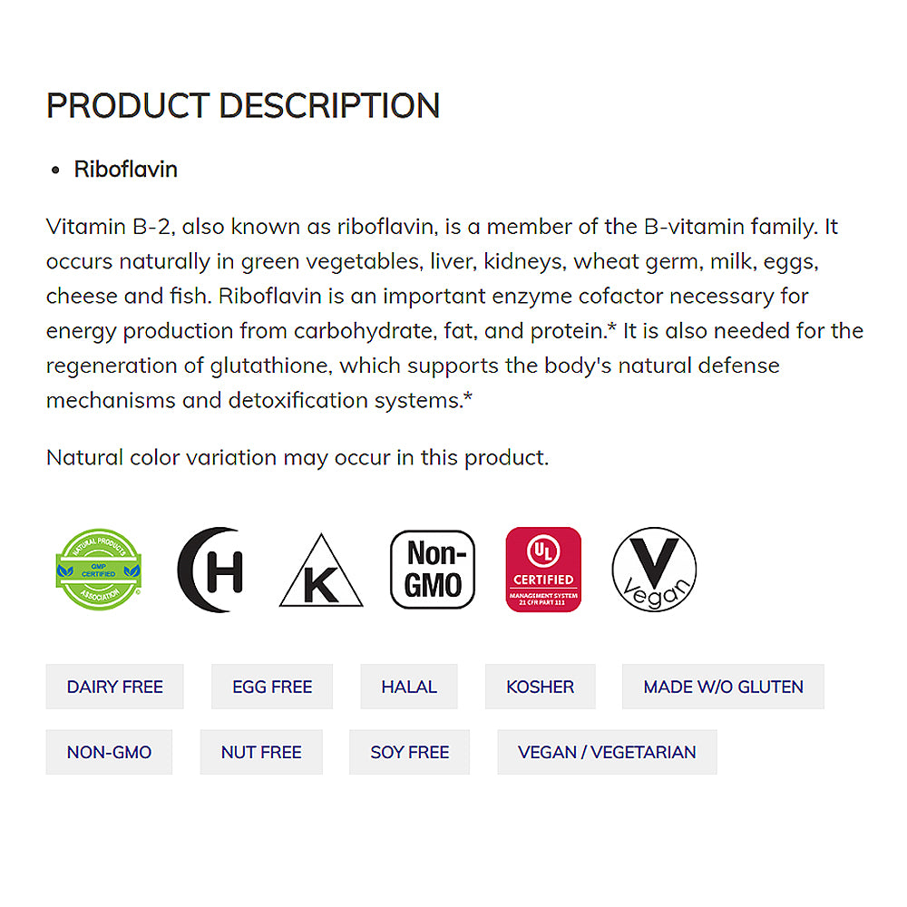 NOW FOODS Supplements, Vitamin B-2 (Riboflavin) 100 mg, Energy Production*, 100 Veg Capsules - Bloom Concept