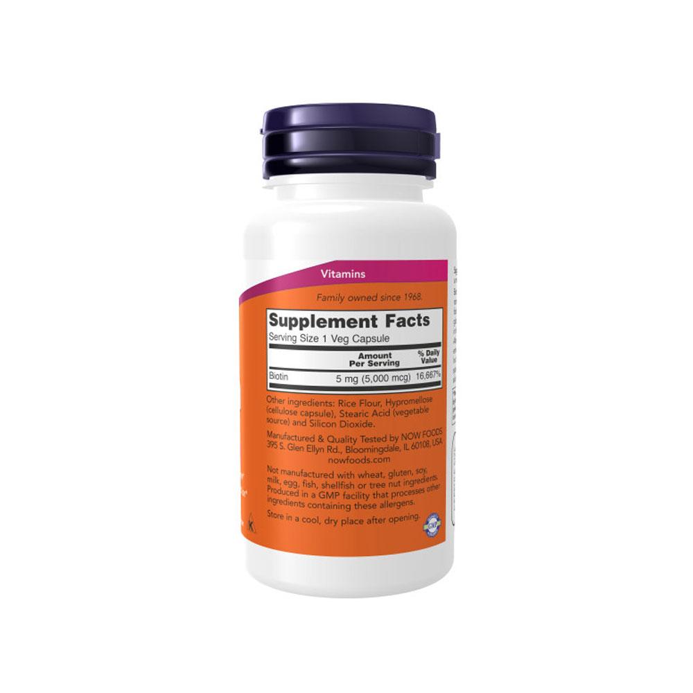 NOW FOODS Supplements, Biotin 5,000 mcg, Amino Acid Metabolism*, Energy Production*, 60 Veg Capsules - Bloom Concept