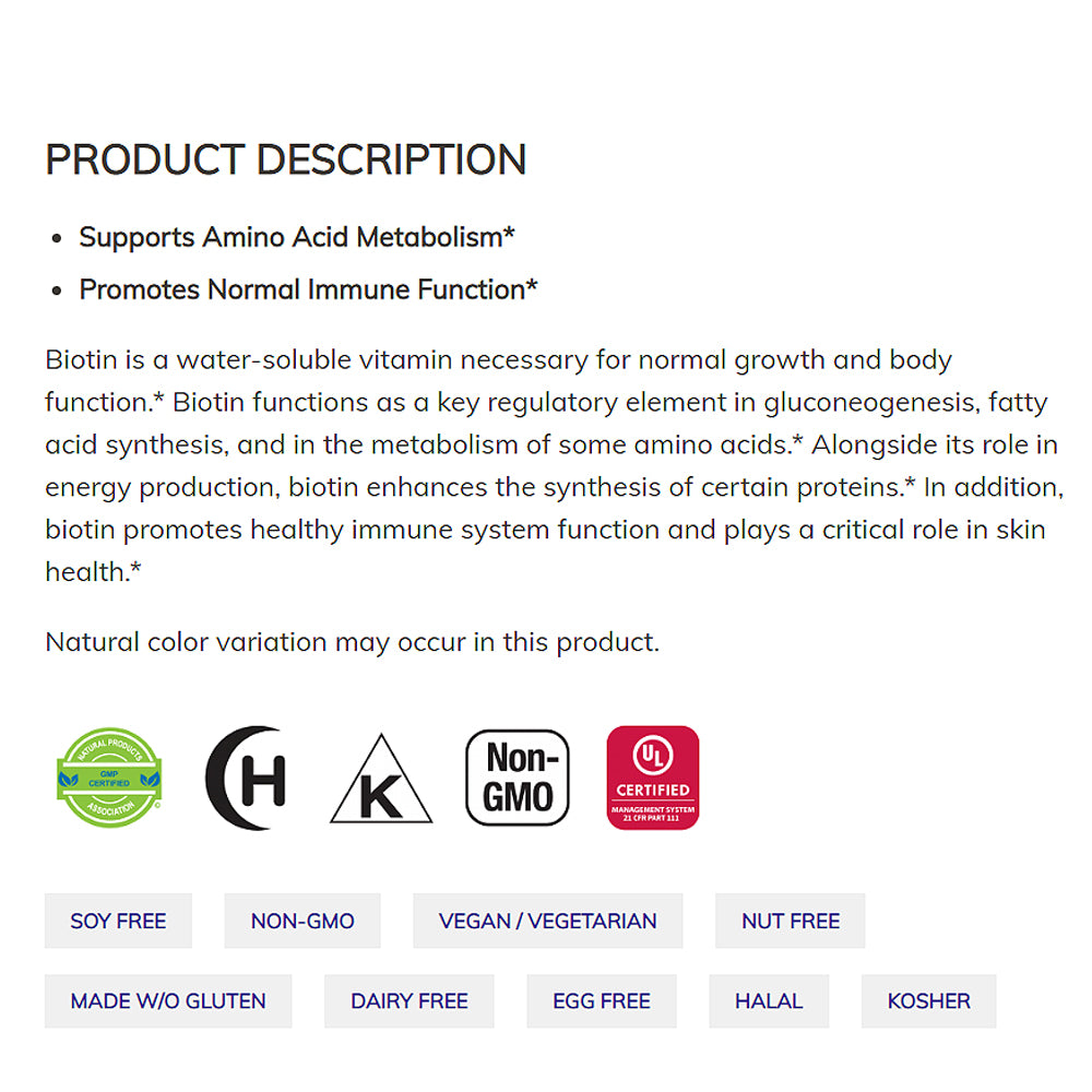 NOW FOODS Supplements, Biotin 5,000 mcg, Amino Acid Metabolism*, Energy Production*, 60 Veg Capsules - Bloom Concept