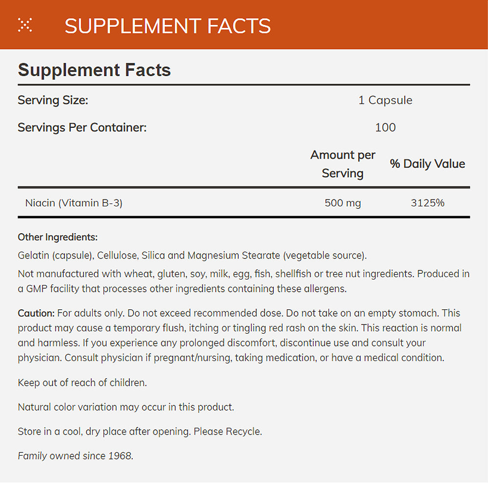 NOW Supplements, Niacin (Vitamin B-3) 500 mg, Essential B-Group Vitamin*, Nutritional Health, 100 Capsules - Bloom Concept