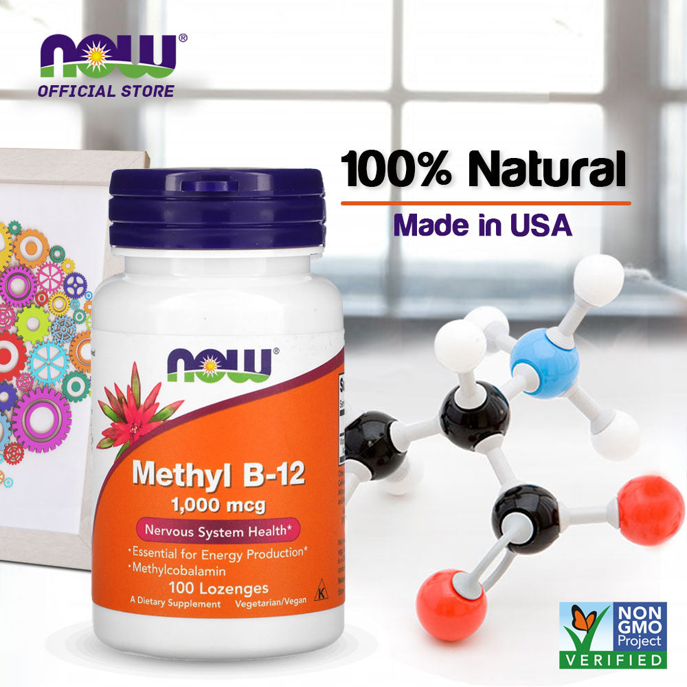 NOW Supplements, Methyl B-12 (Methylcobalamin) 1,000 mcg, Nervous System Health*, 100 Lozenges - Bloom Concept