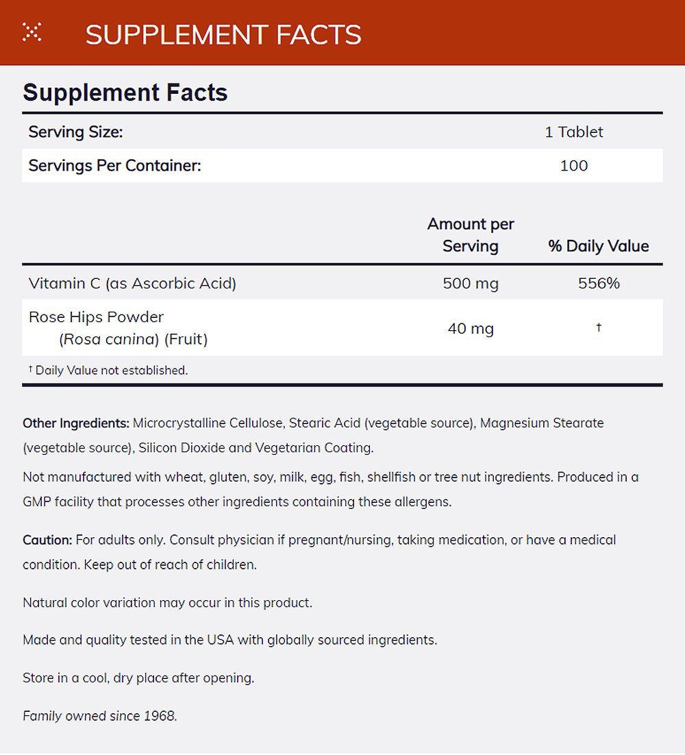 NOW FOODS Supplements, Vitamin C-500 with Rose Hips, Antioxidant Protection*, 100 Tablets - Bloom Concept