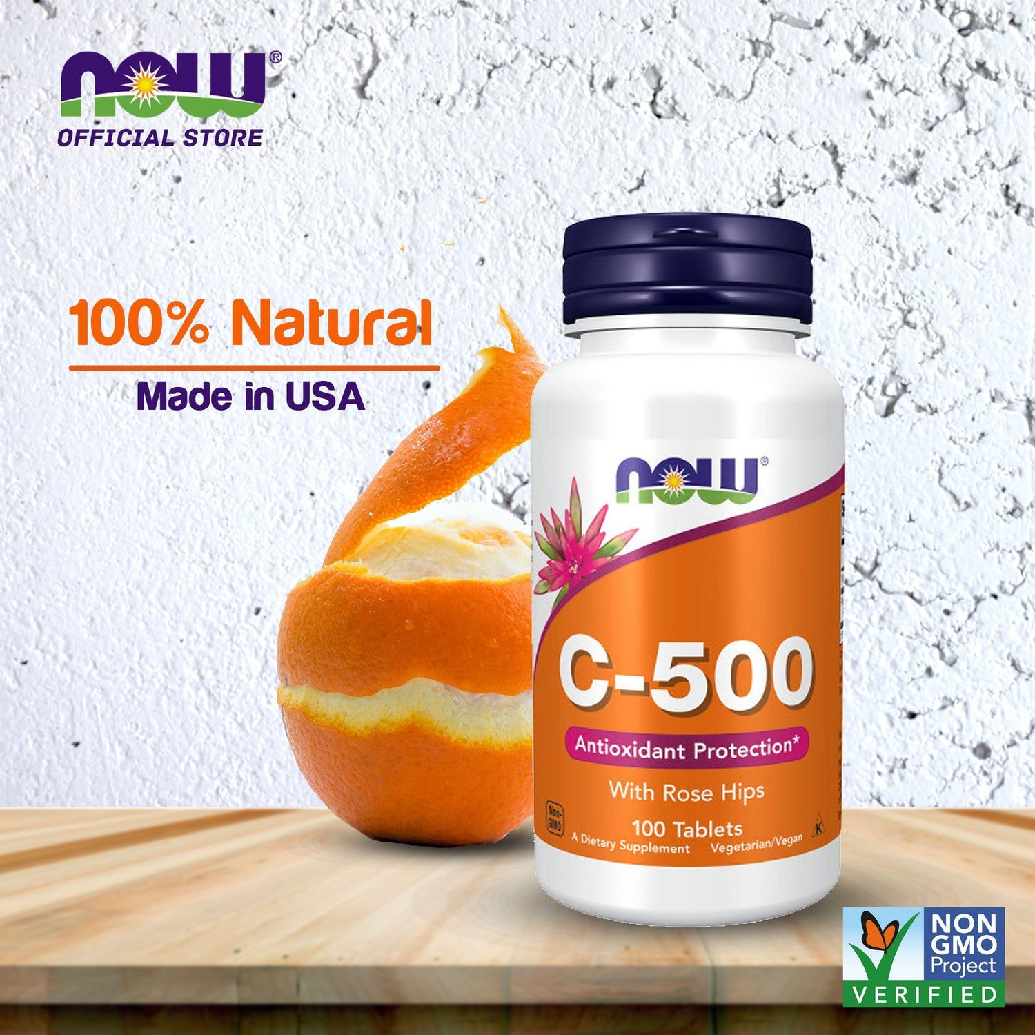 NOW FOODS Supplements, Vitamin C-500 with Rose Hips, Antioxidant Protection*, 100 Tablets - Bloom Concept
