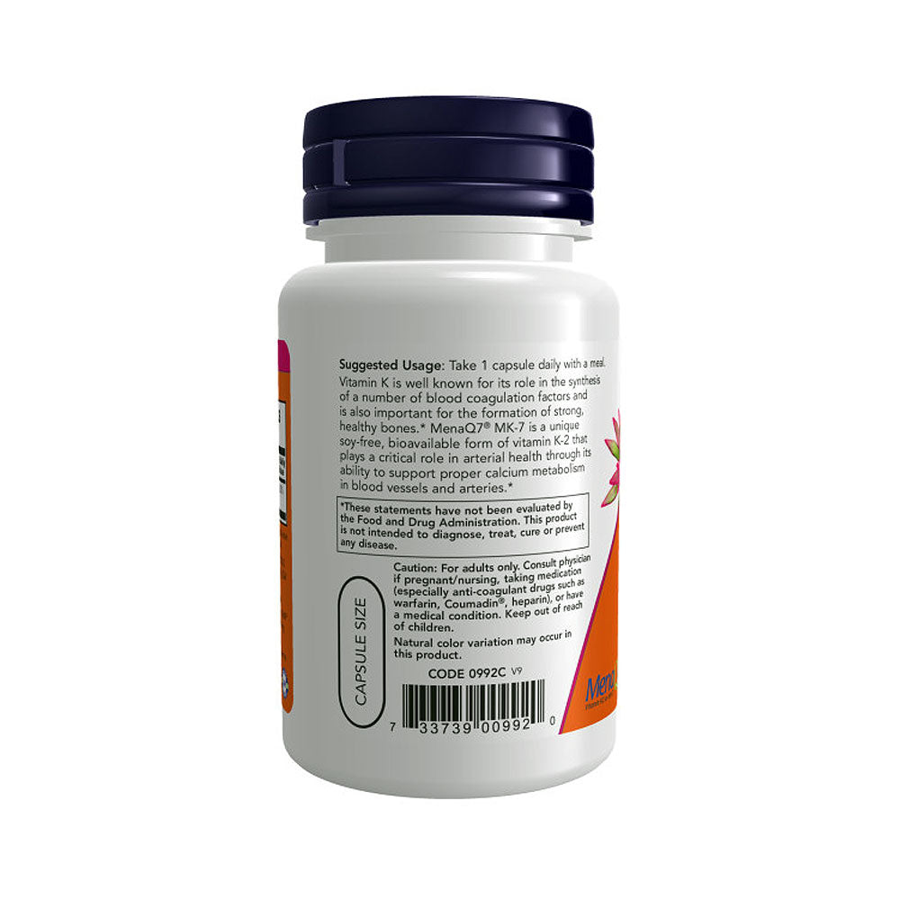 NOW Supplements, MK-7 Vitamin K-2 100 mcg, Cardiovascular Support*, Supports Bone Health*, 60 Veg Capsules - Bloom Concept