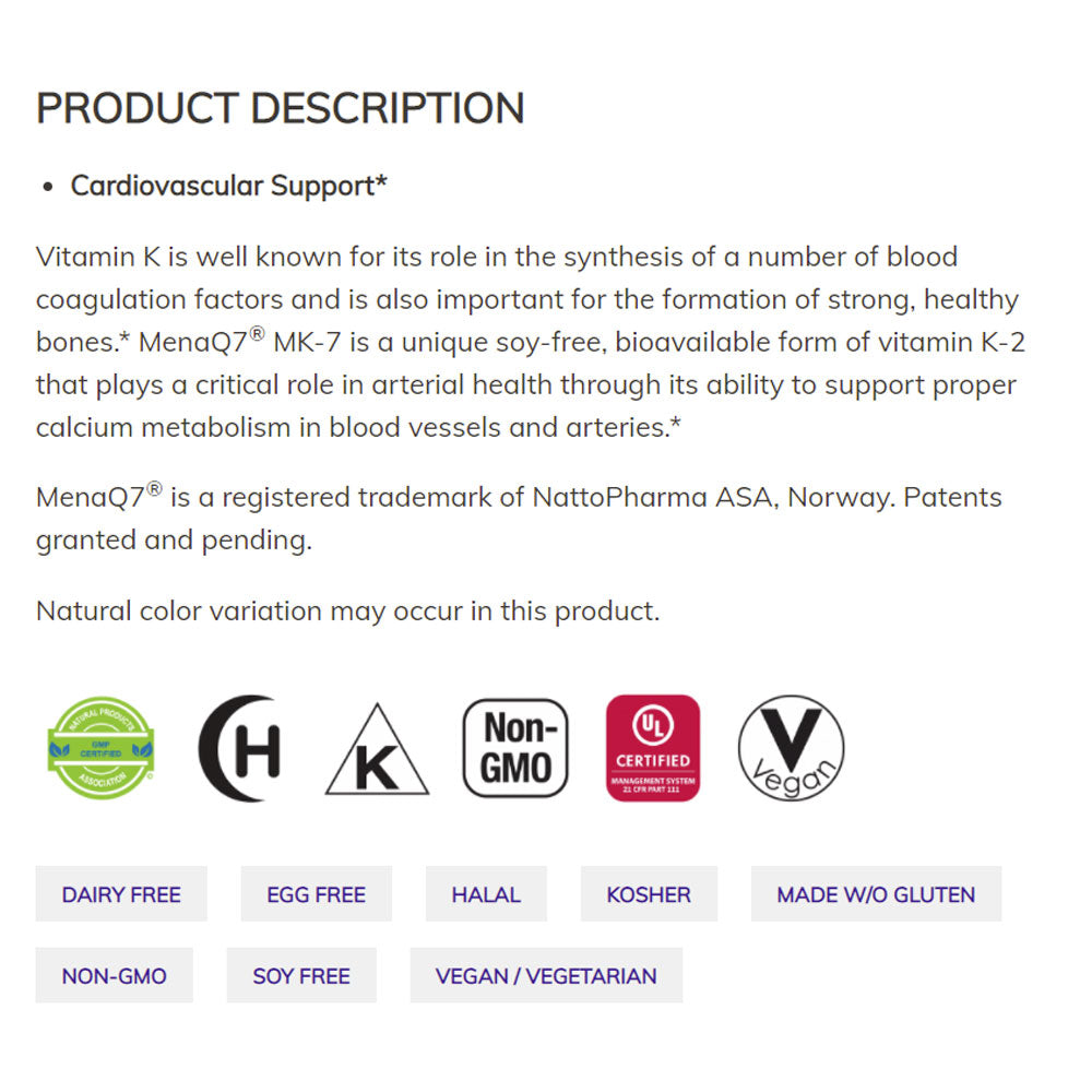 NOW Supplements, MK-7 Vitamin K-2 100 mcg, Cardiovascular Support*, Supports Bone Health*, 60 Veg Capsules - Bloom Concept
