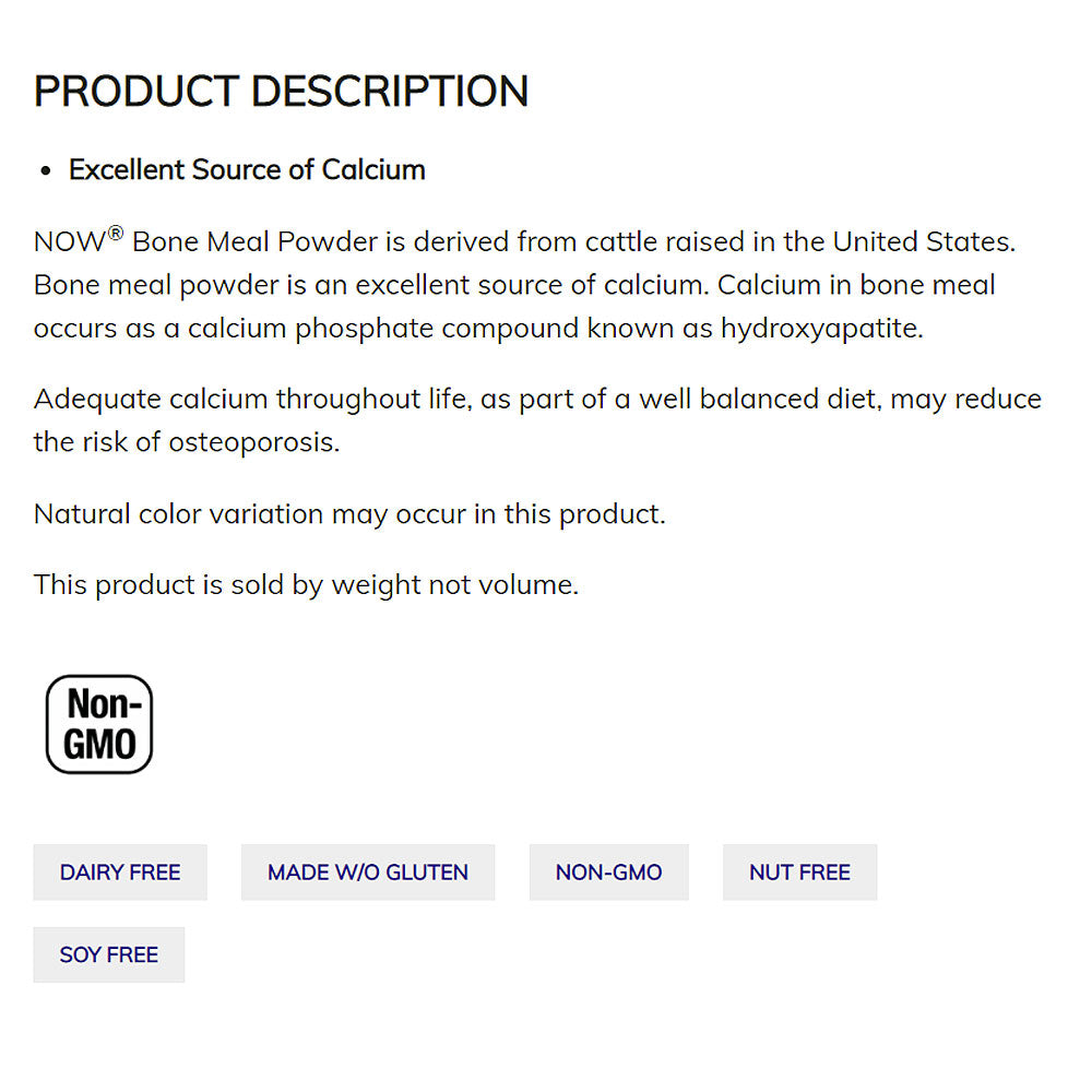 NOW Supplements, Bone Meal Powder with Calcium Carbonate and Magnesium Oxide, Natural Calcium Source, 1-Pound (454g) Vitamins & Supplements NOW Foods USA