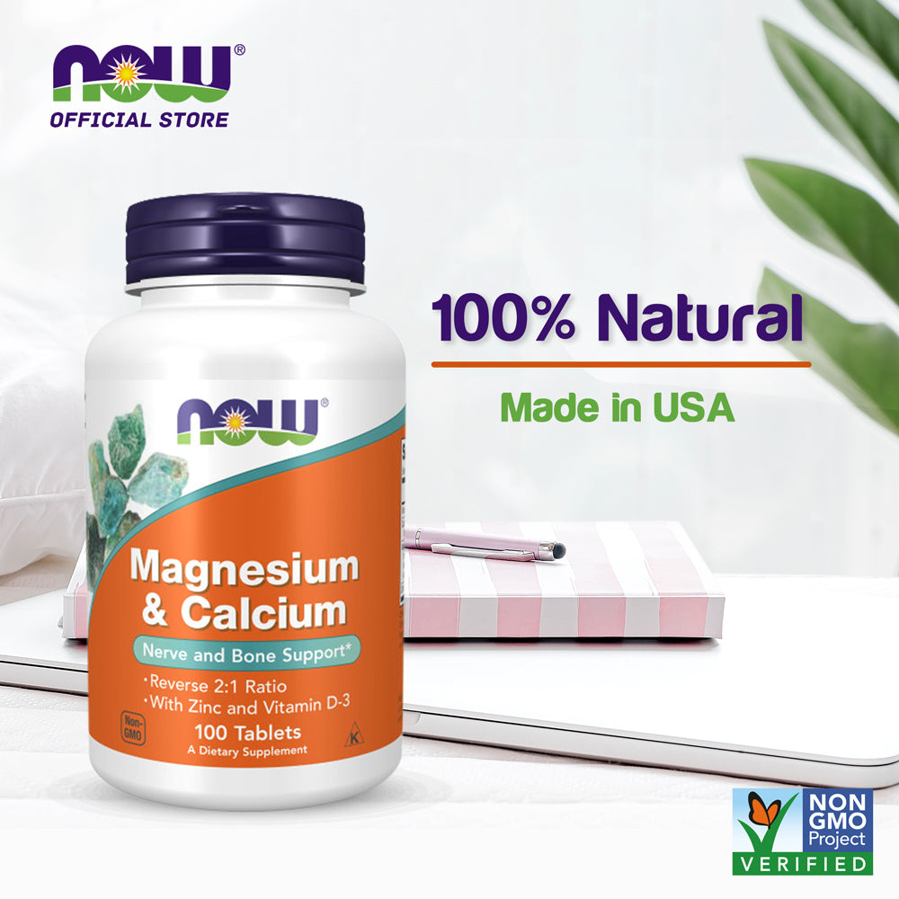 NOW Supplements, Magnesium & Calcium, With Zinc and Vitamin D-3, Nerve and Bone Support*, 100 Tablets - Bloom Concept