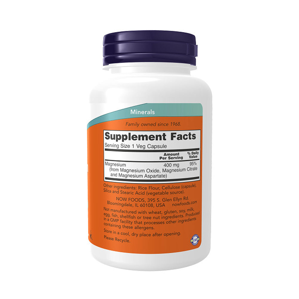 NOW Supplements, Magnesium 400 mg, Enzyme Function*, Nervous System Support*, 180 Veg Capsules - Bloom Concept