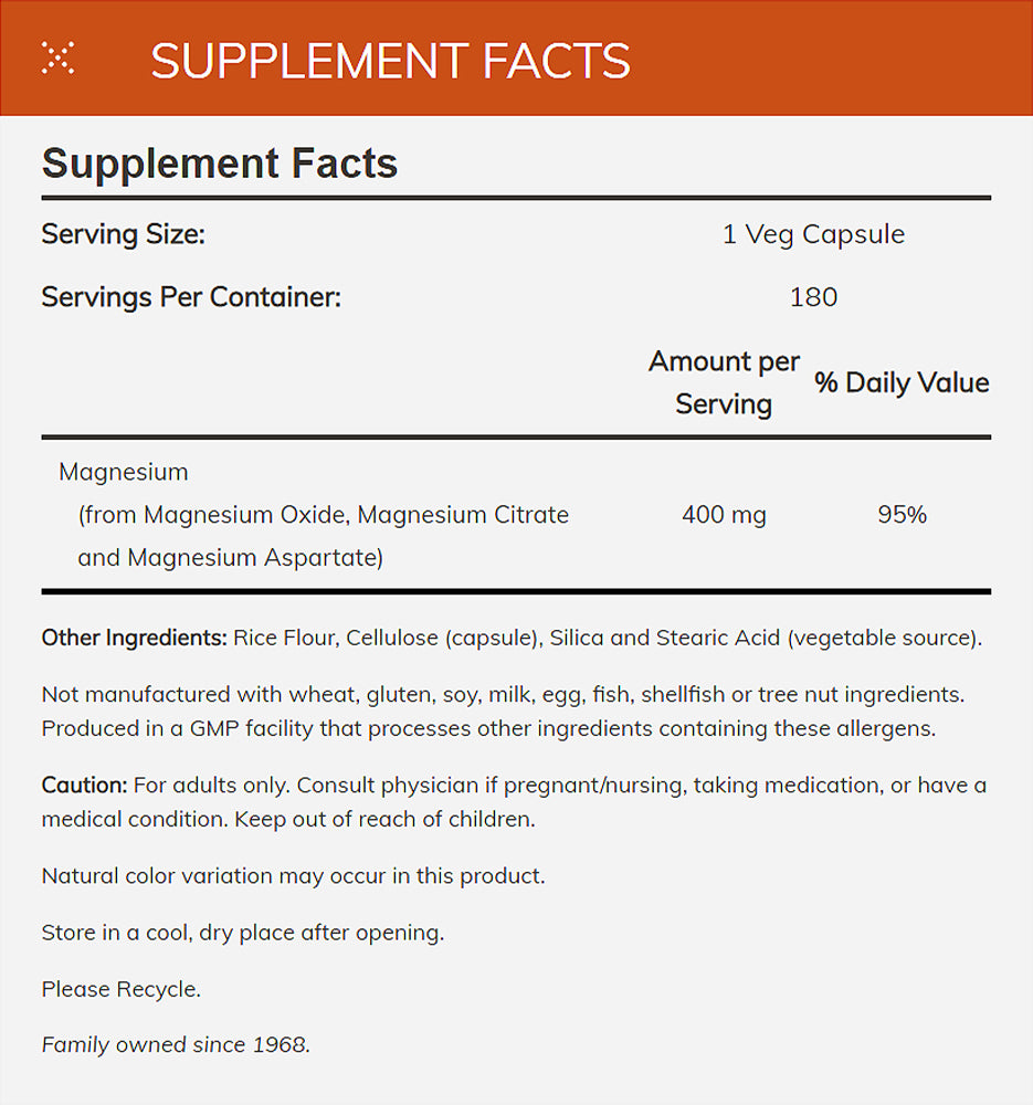 NOW Supplements, Magnesium 400 mg, Enzyme Function*, Nervous System Support*, 180 Veg Capsules Vitamins & Supplements NOW Foods USA