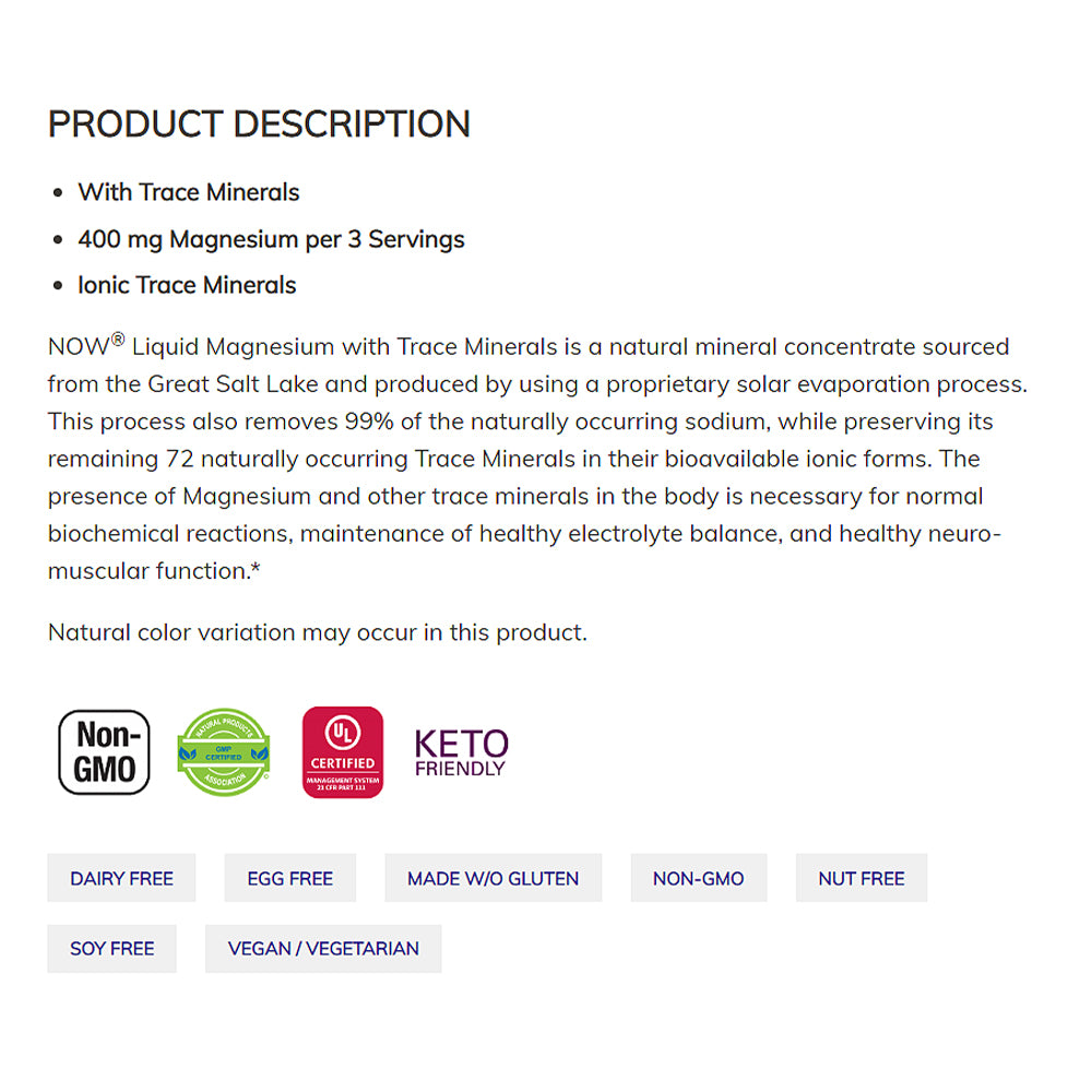 NOW Supplements, Liquid Magnesium with Trace Mineral, Nervous System Support*, 8-Ounce (237 ml) Vitamins & Supplements NOW Foods USA