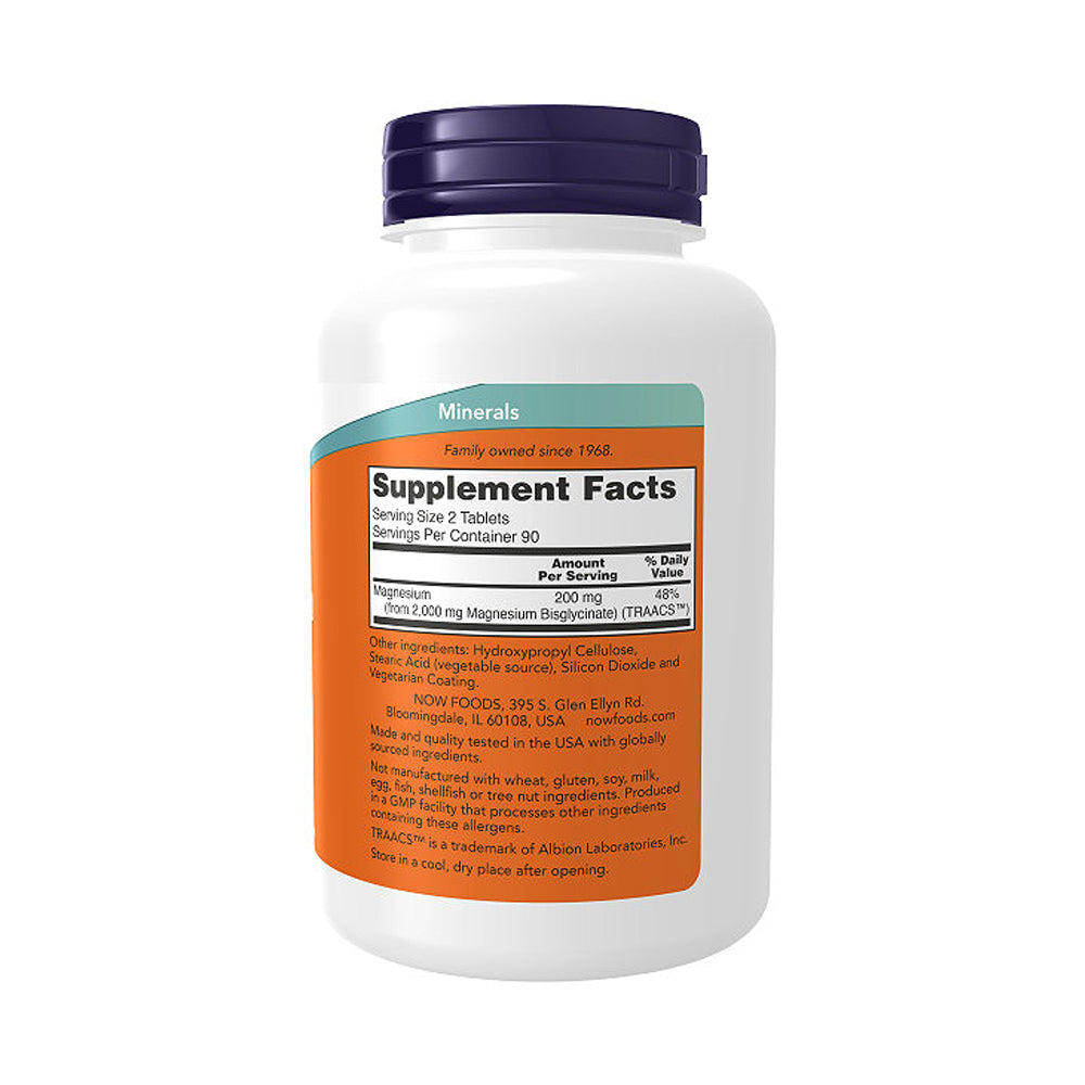 NOW Supplements, Magnesium Glycinate 100 mg, Highly Absorbable Form, 180 Tablets - Bloom Concept