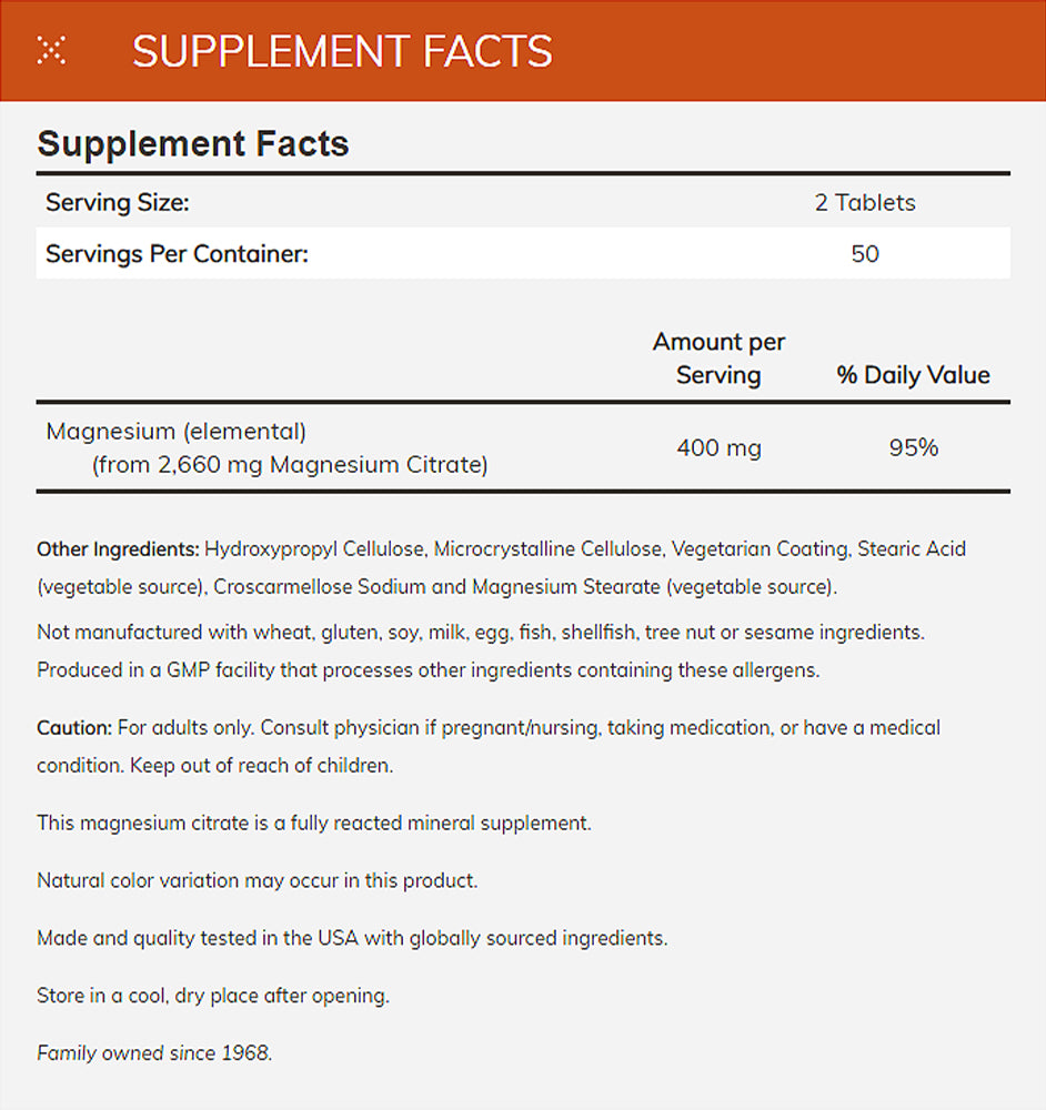 NOW Supplements, Magnesium Citrate 200 mg, Enzyme Function*, Nervous System Support*, 100 Tablets - Bloom Concept