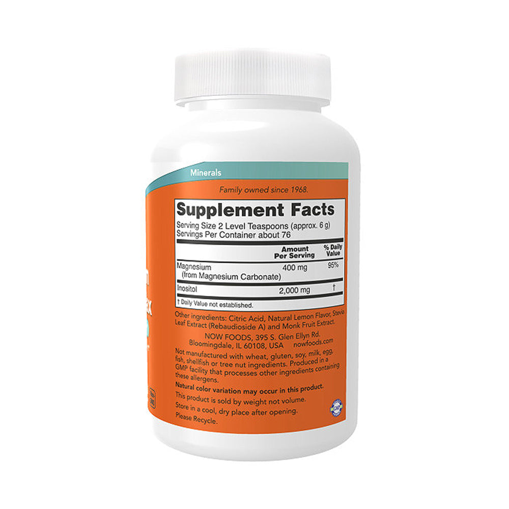 NOW Supplements, Magnesium Inositol Relax, Nervous System Support*, Fizzy Lemonade Flavor, 16-Ounce (454 g) - Bloom Concept
