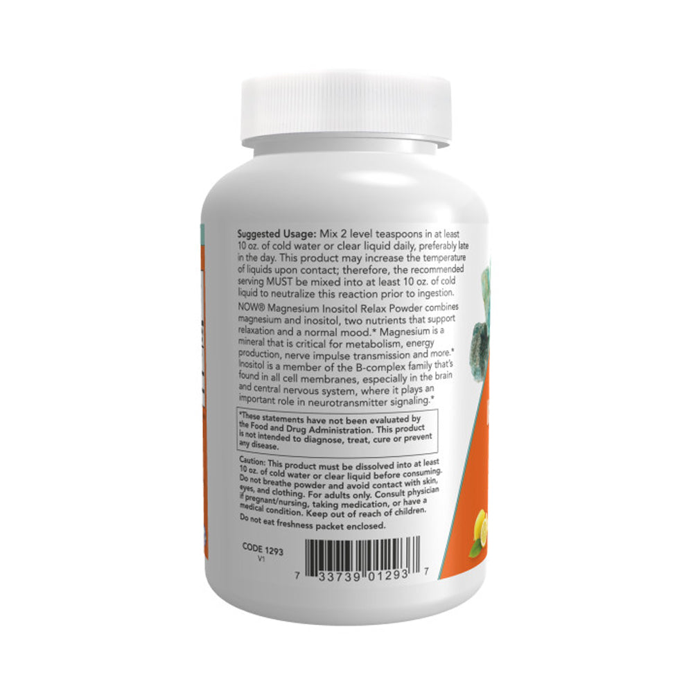 NOW Supplements, Magnesium Inositol Relax, Nervous System Support*, Fizzy Lemonade Flavor, 16-Ounce (454 g) - Bloom Concept