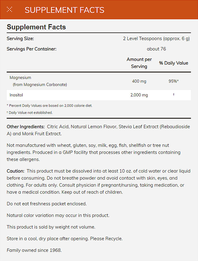 NOW Supplements, Magnesium Inositol Relax, Nervous System Support*, Fizzy Lemonade Flavor, 16-Ounce (454 g) - Bloom Concept