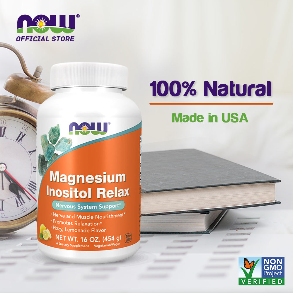 NOW Supplements, Magnesium Inositol Relax, Nervous System Support*, Fizzy Lemonade Flavor, 16-Ounce (454 g) - Bloom Concept
