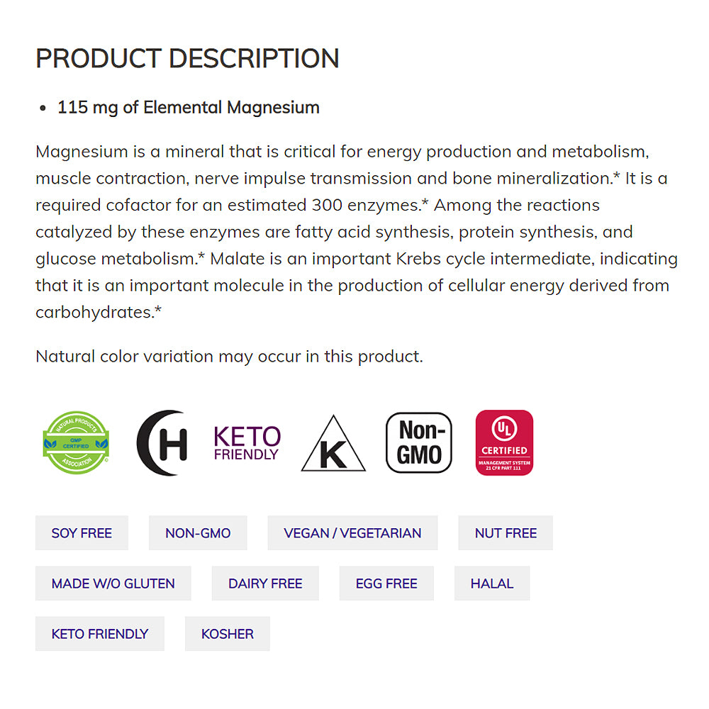 NOW Supplements, Magnesium Malate 1000 mg, Energy Production*, Nervous System Support*, 180 Tablets - Bloom Concept