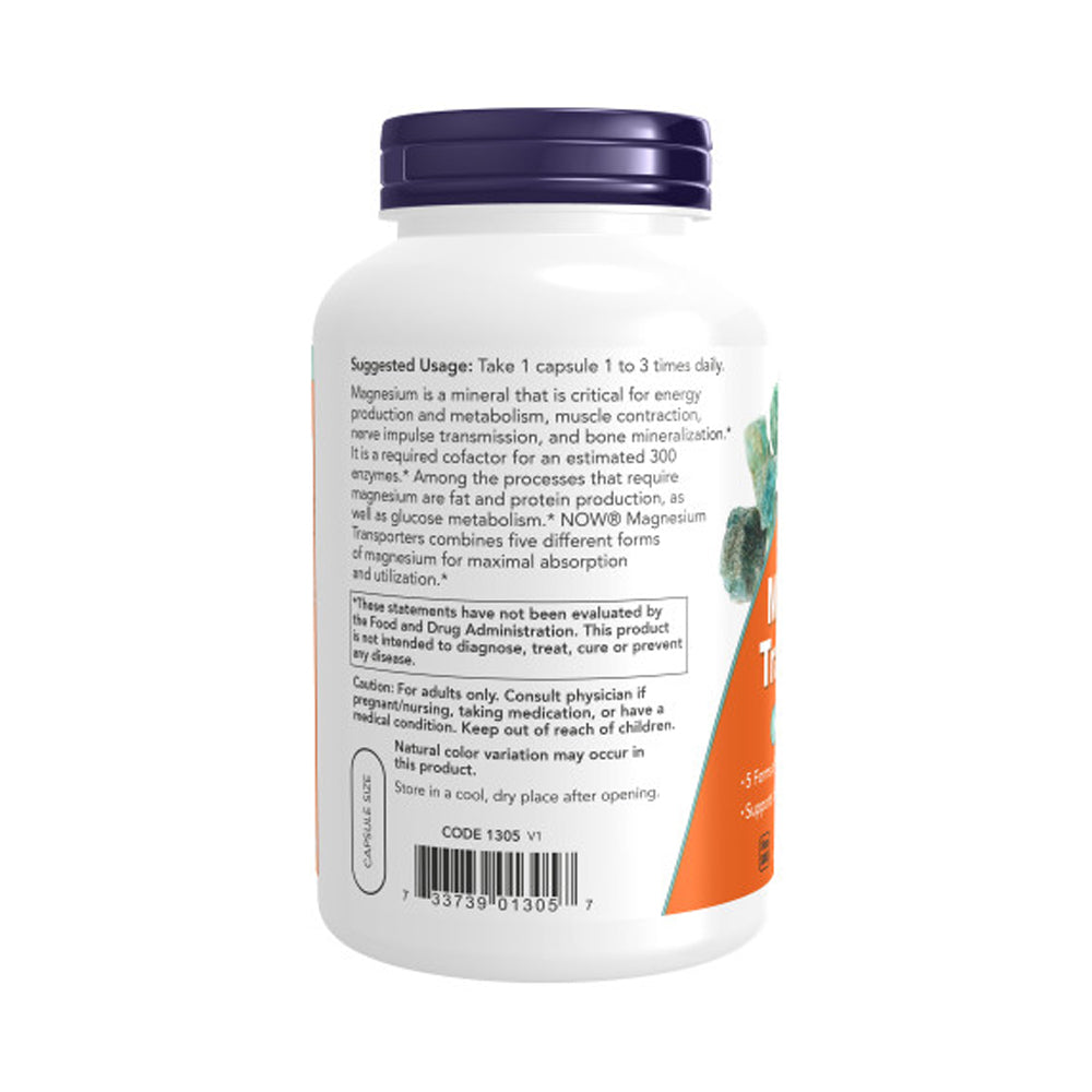 NOW Supplements, Magnesium Transporters with 5 Forms of Magnesium for Optimal Bioavailability, 180 Veg Capsules - Bloom Concept