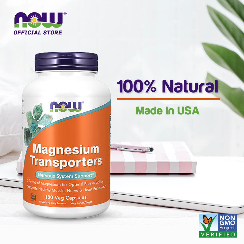 NOW Supplements, Magnesium Transporters with 5 Forms of Magnesium for Optimal Bioavailability, 180 Veg Capsules - Bloom Concept