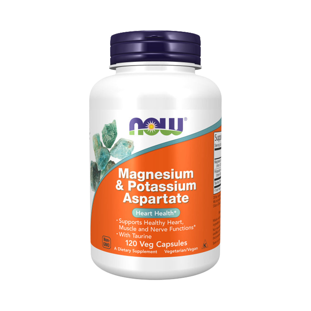 NOW Supplements, Magnesium & Potassium Aspartate with Taurine, Heart Health*, 120 Veg Capsules Vitamins & Supplements NOW Foods USA