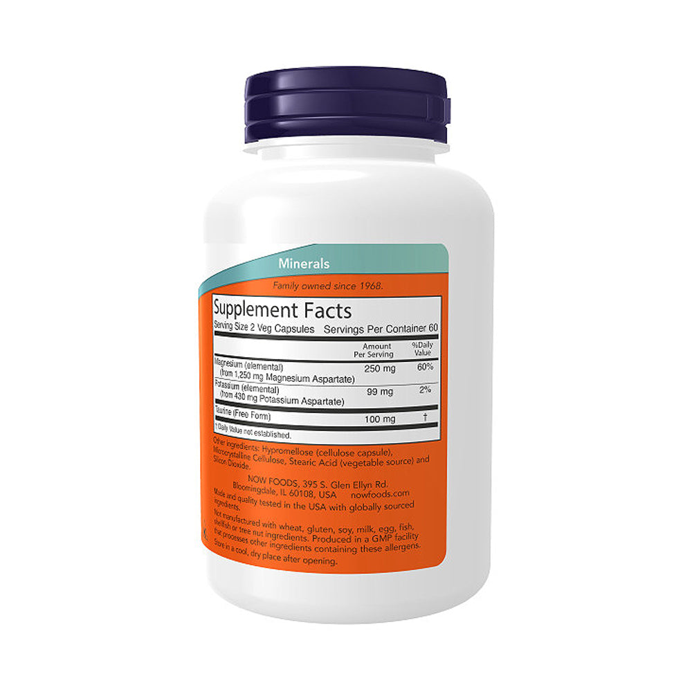 NOW Supplements, Magnesium & Potassium Aspartate with Taurine, Heart Health*, 120 Veg Capsules Vitamins & Supplements NOW Foods USA